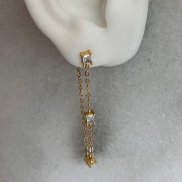 Gold Crystal Chain Loop Hoop Earrings - Picture 4 of 4